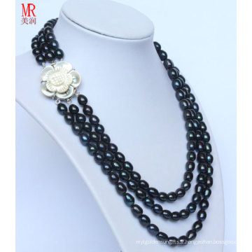 Collier 3 perles en perles noires